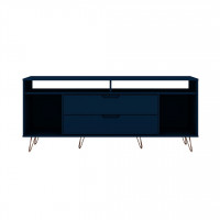 Manhattan Comfort 130GMC4 Rockefeller 62.99 TV Stand with Metal Legs and 2 Drawers in Tatiana Midnight Blue